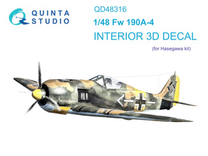 Quinta Studio QD48316 Fw 190A-4 3D-Printed &amp;amp; coloured Interior on decal paper (Hasegawa) 1/48