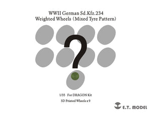 ET Model P35-110B WWII German Sd.Kfz.234 Large Diameter Weighted Wheels (Mixed Tire Pattern) 1/35