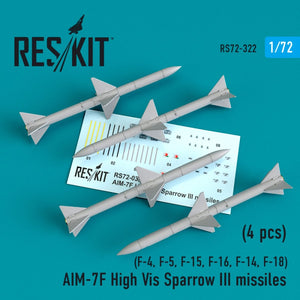RESKIT RS72-0322 AIM-7F HIGH VIS SPARROW III MISSILES (4PCS) 1/72