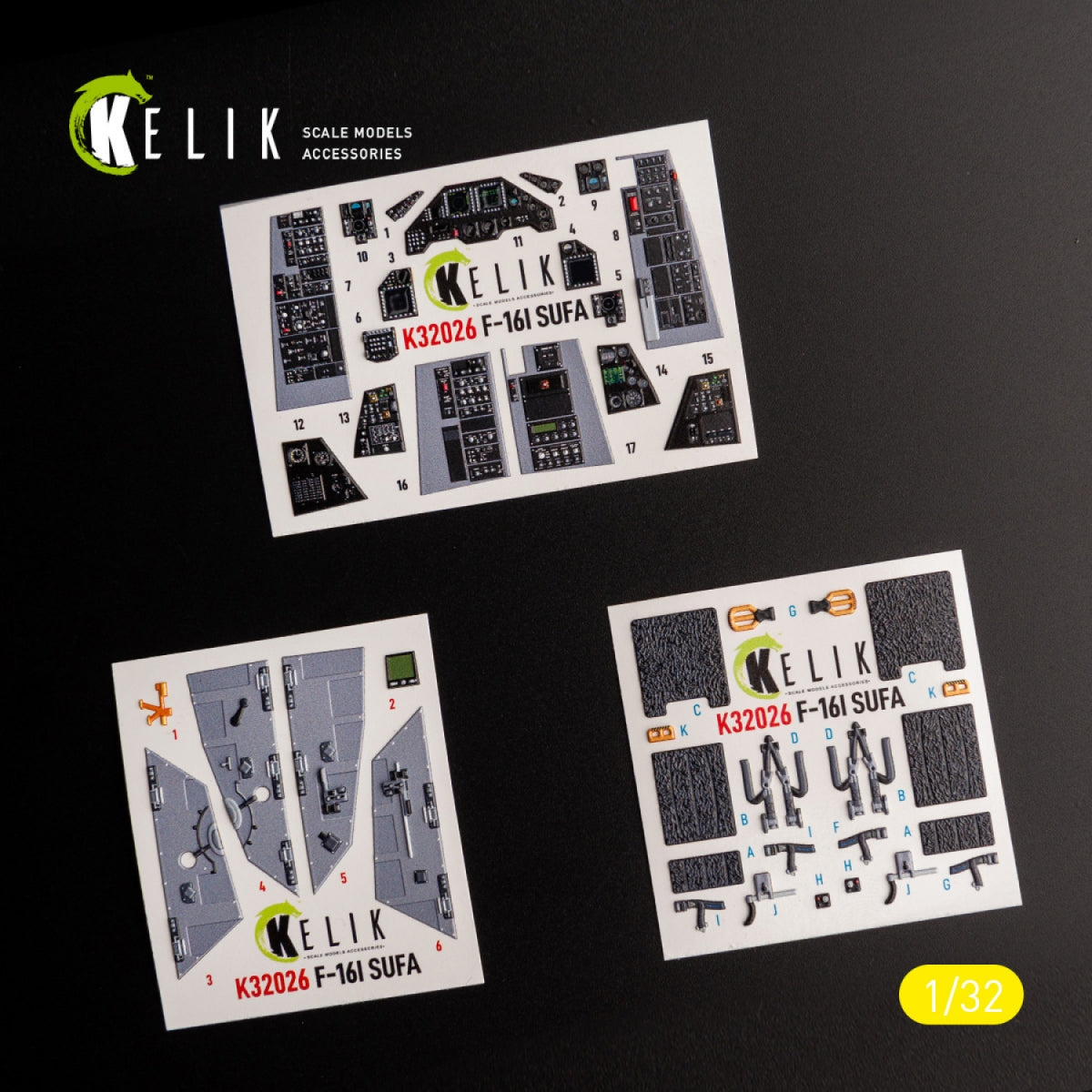 KELIK K32026 F-16I &amp;quot;Sufa&amp;quot; - interior 3D decals for Academy kit 1/32
