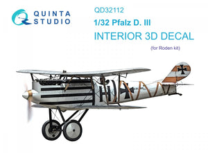 Quinta Studio QD32112 Pfalz D.III 3D-Printed &amp;amp; coloured Interior on decal paper ( Roden ) 1/32