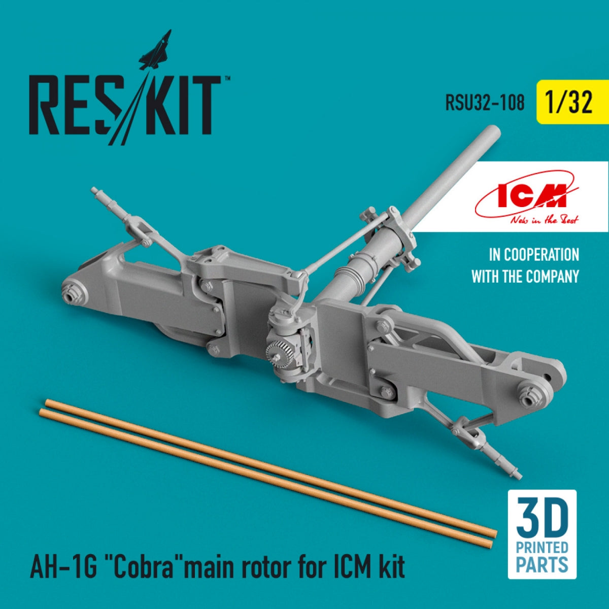 RESKIT RSU32-0108 AH-1G "COBRA"MAIN ROTOR FOR ICM KIT (3D PRINTED) 1/32