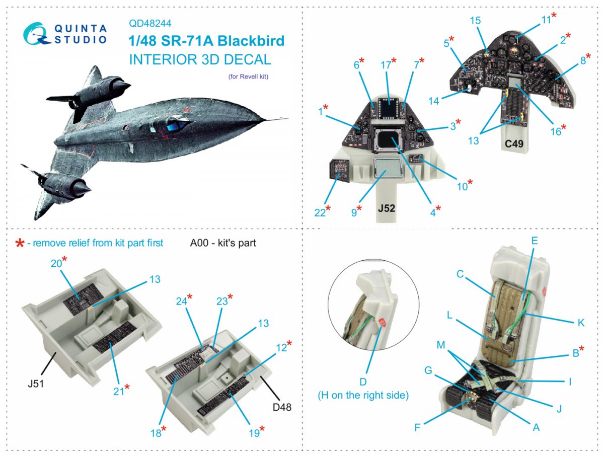 Quinta Studio QD48244 SR-71A 3D-Printed &amp;amp; coloured Interior on decal paper (Revell) 1/48 – immagine 15
