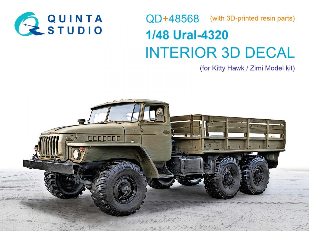 Quinta Studio QD+48568 URAL 4320 Intérieur imprimé en 3D et coloré sur papier décalcomanie (modèle KittyHawk/Zimi) (avec pièces en résine imprimées en 3D) 1/48
