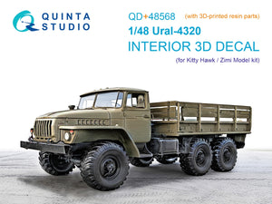 Quinta Studio QD+48568 URAL 4320 Intérieur imprimé en 3D et coloré sur papier décalcomanie (modèle KittyHawk/Zimi) (avec pièces en résine imprimées en 3D) 1/48