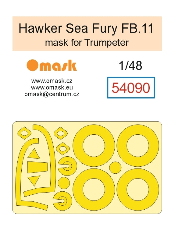 Omask 54090 Hawker Sea Fury FB.11 Mask (for Trumpeter) yellow masking tape 1/48