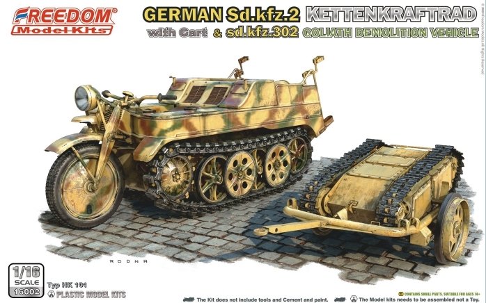 Freedom 16002 GERMAN SD.KFZ.2 KETTENKRAFTRAD & SD.KFZ.302 GOLIATH DEMOLITION VEHICLE 1/16
