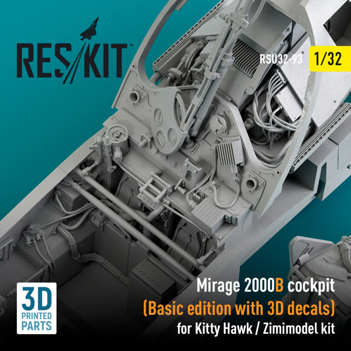 RESKIT RSU32-0093 MIRAGE 2000B COCKPIT (BASIC EDITION WITH 3D DECALS) FOR KITTY HAWK / ZIMIMODEL KIT (3D PRINTED) 1/32 – Bild 2