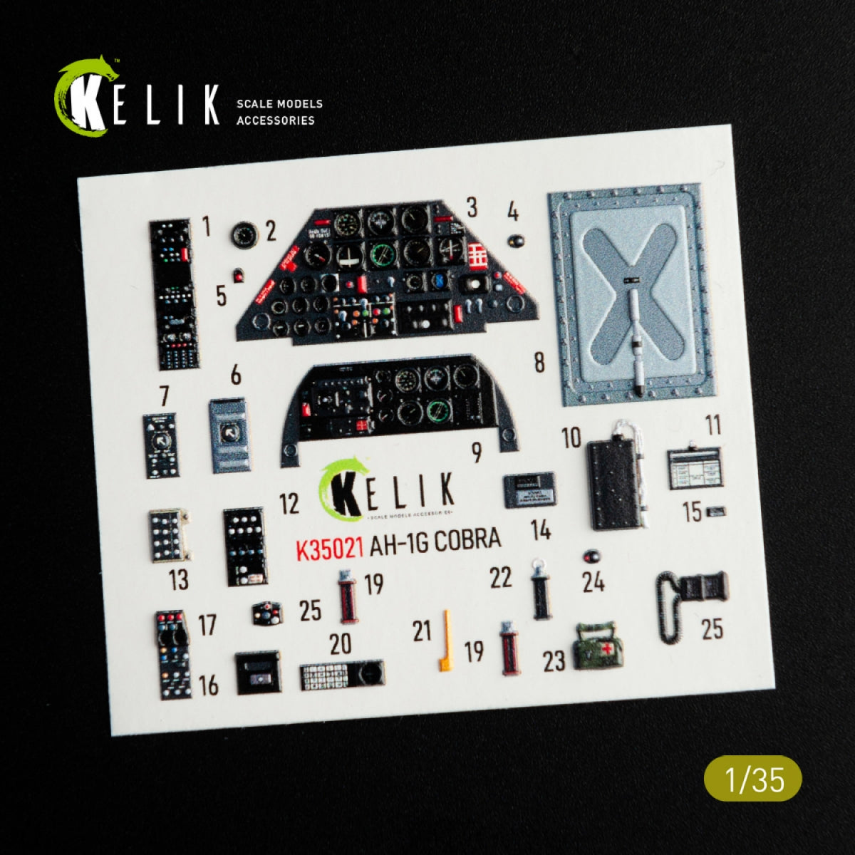 KELIK K35021 AH-1G COBRA - Décalcomanies 3D pour intérieur de maquette ICM au 1/35 – image 2