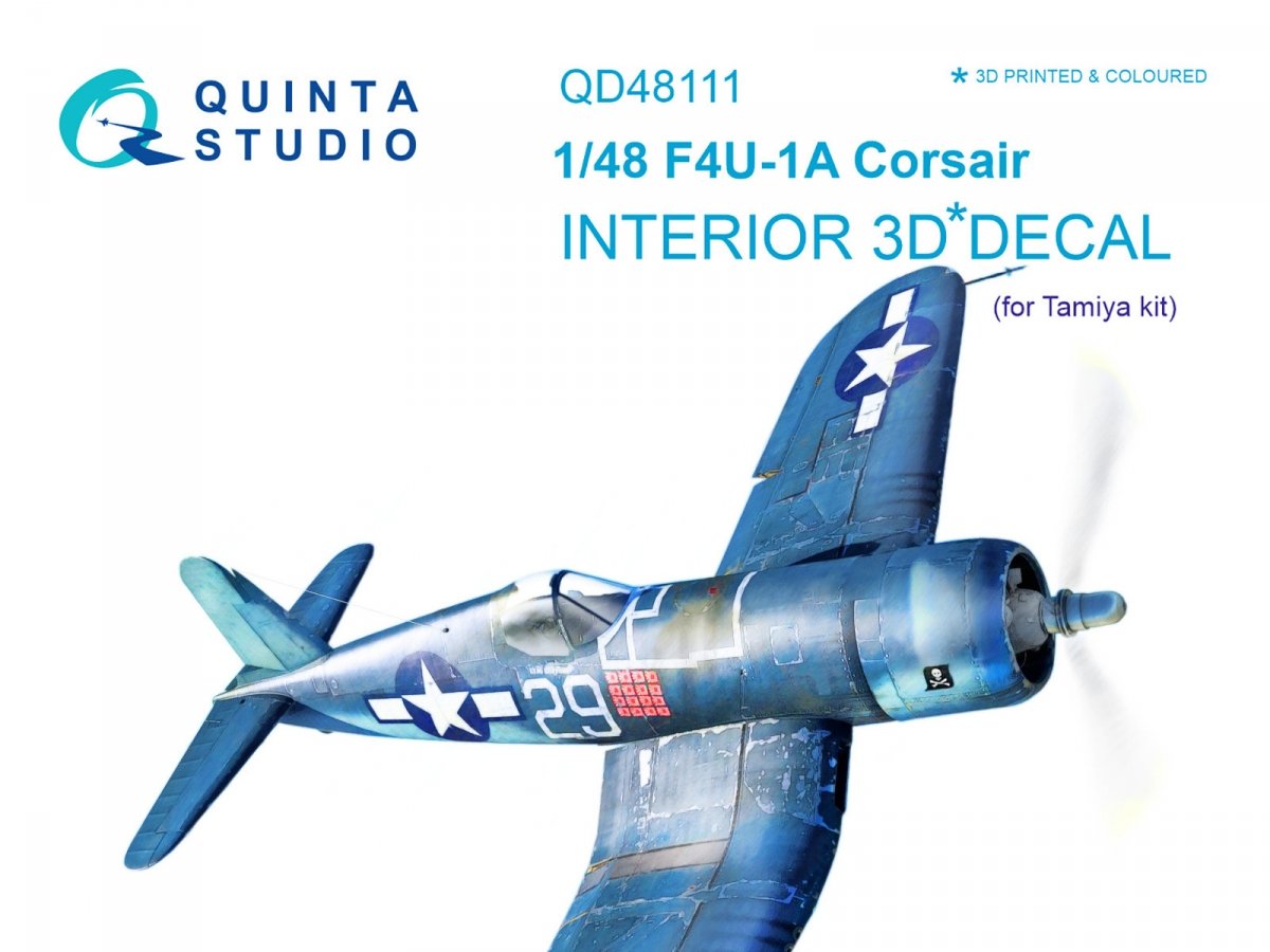 Quinta Studio QD48111 F4U-1A Corsair 3D-Printed &amp; colored Interior on decal paper (for Tamiya kit) 1/48