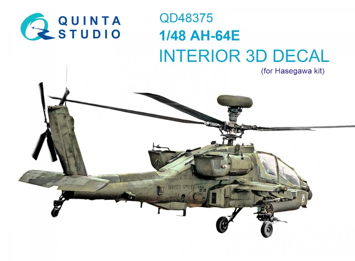 Quinta Studio QD48375 AH-64E 3D-Printed &amp;amp; coloured Interior on decal paper (Hasegawa) 1/48