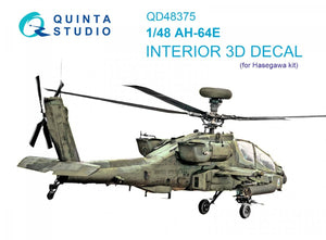 Quinta Studio QD48375 AH-64E 3D-Printed &amp;amp; coloured Interior on decal paper (Hasegawa) 1/48