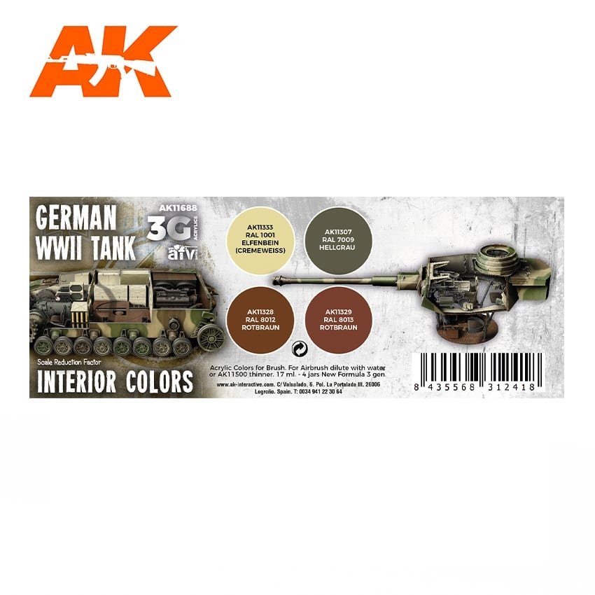 AK Interactive AK11688 3G GERMAN WWII TANK INTERIOR COLORS 4x17 ml – Bild 2