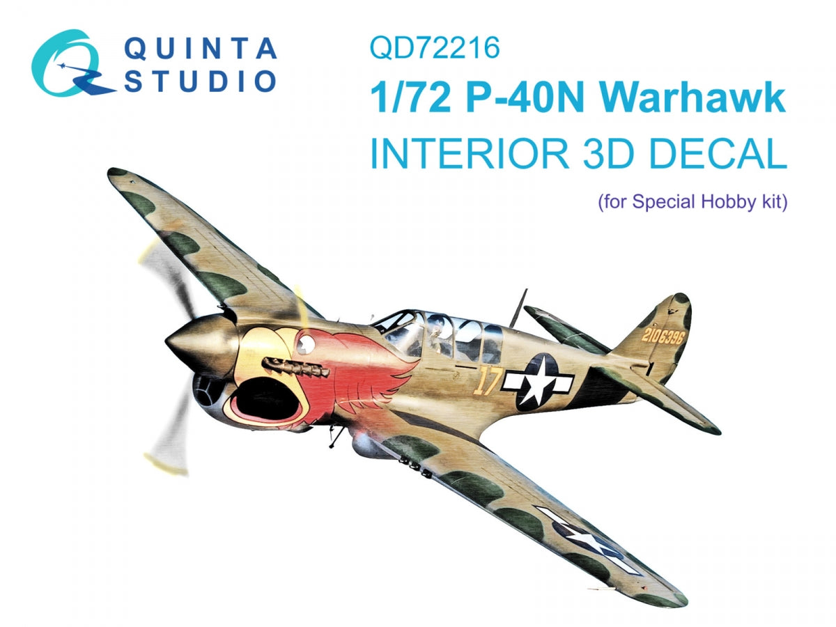 Intérieur imprimé en 3D et coloré sur papier décalcomanie Quinta Studio QD72216 P-40N Warhawk (Special Hobby) 1/72 