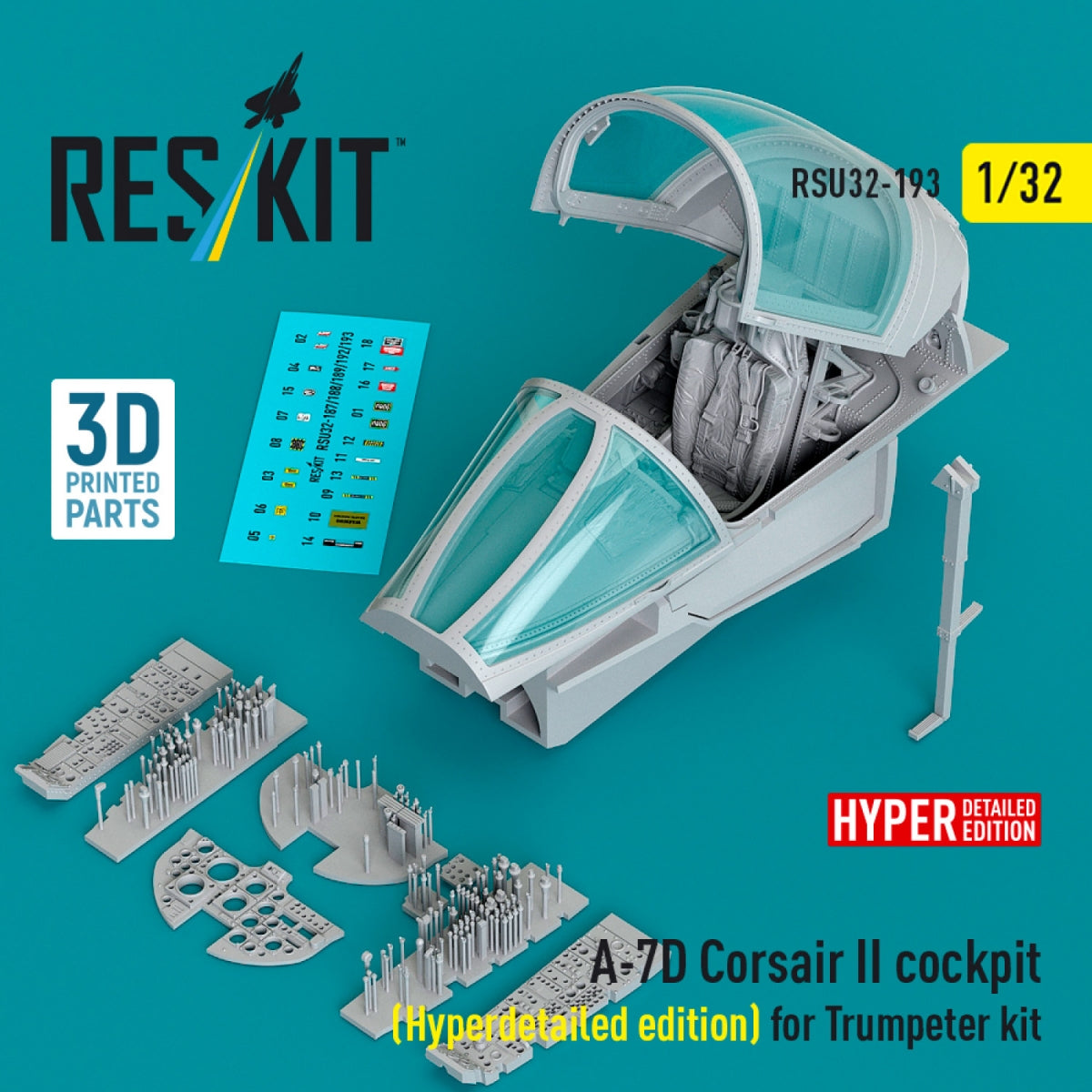 RESKIT RSU32-0193 A-7D Corsair II cockpit (Hyperdetailed edition) for Trumpeter kit (3D Printed) 1/32
