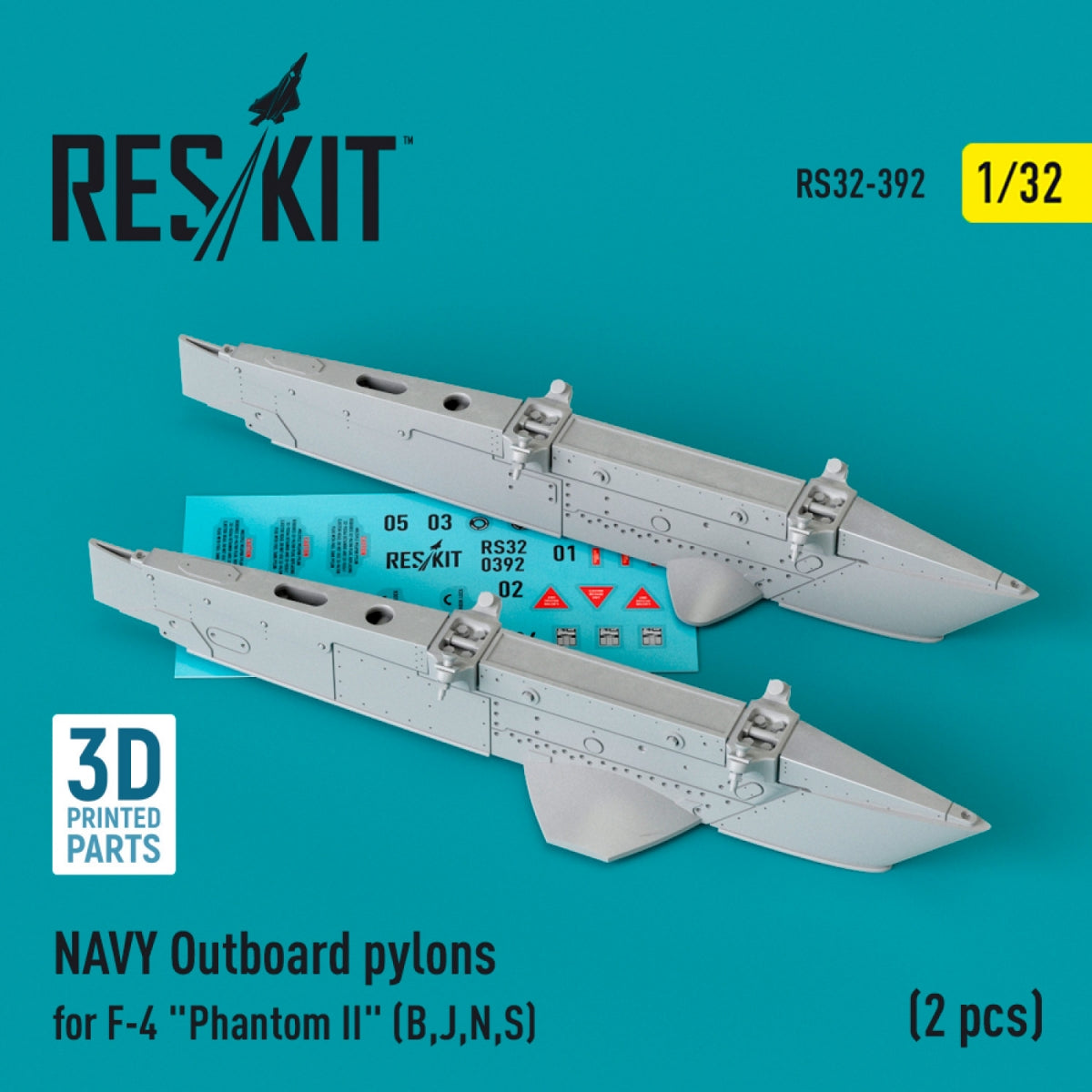 RESKIT RS32-0392 PYLÔNES EXTÉRIEURS DE LA MARINE POUR F-4 PHANTOM II (B, J, N, S) (2 PIÈCES) (IMPRIMÉ EN 3D) 1/32