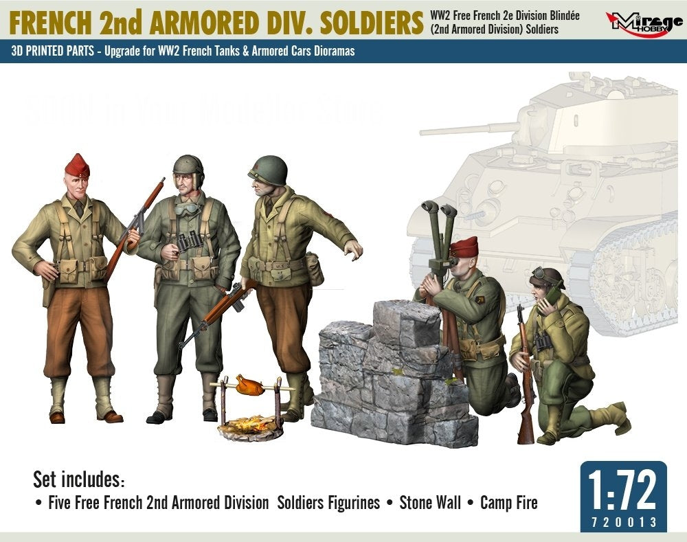 Mirage Hobby 720013 FRENCH 2nd ARMORED DIV. SOLDIERS WW2 Free French 2e Division Blindée (2nd Armored Division) Soldiers 1/72 – imagen 2