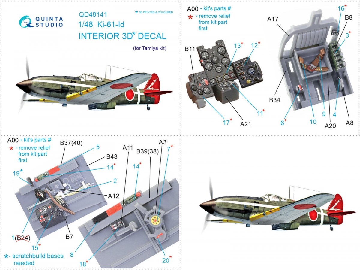 Quinta Studio QD48141 Ki-61-Id 3D-Printed &amp;amp; coloured Interior on decal paper (Tamiya) 1/48 – zdjęcie 10