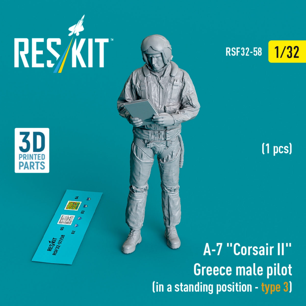 RESKIT RSF32-0058 A-7 "Corsair II" Greece male pilot (in a standing position - type 3) (1 pcs) (3D Printed) 1/32