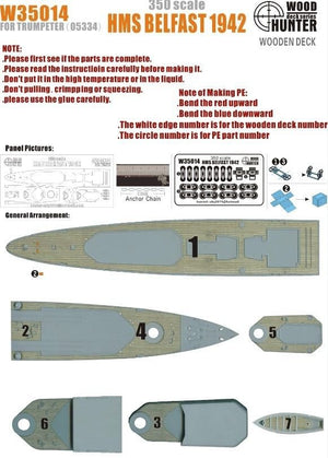 Maquette en bois Wood Hunter W35014 du pont du HMS Belfast 1942 pour Trumpeter (1/350)