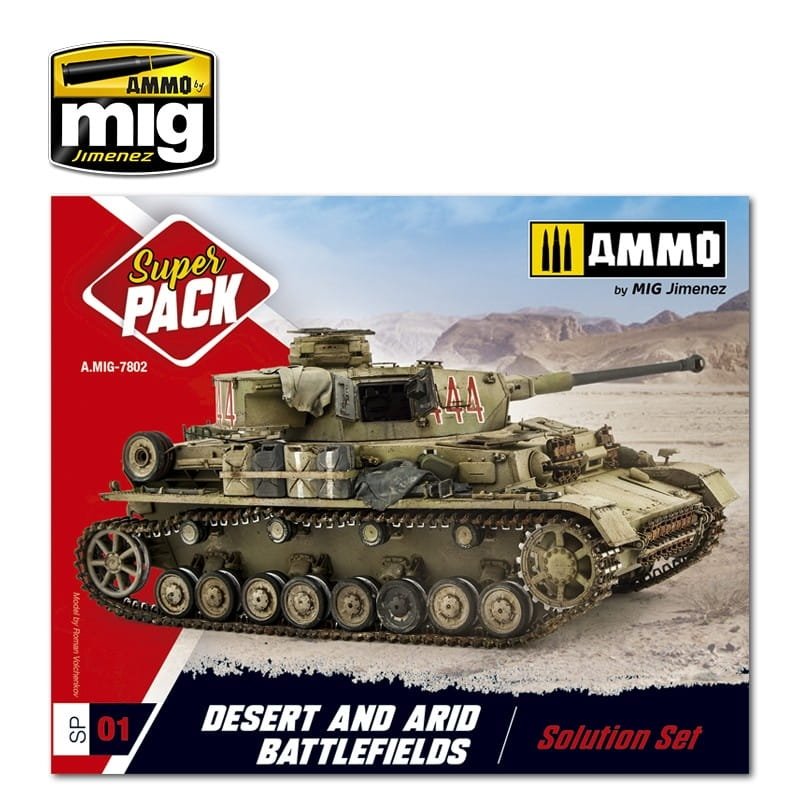 AMMO of Mig Jimenez 7802 - Super Pack Desert & Arid Battlefields - Solution Set - Zestaw do weatheringu