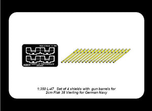 Aber 350L-47 Set of 16 pcs 2cm barrels for German Flakvierling 38 with shields 1/350 – Bild 5
