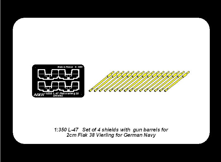 Aber 350L-47 Set of 16 pcs 2cm barrels for German Flakvierling 38 with shields 1/350 – Bild 5