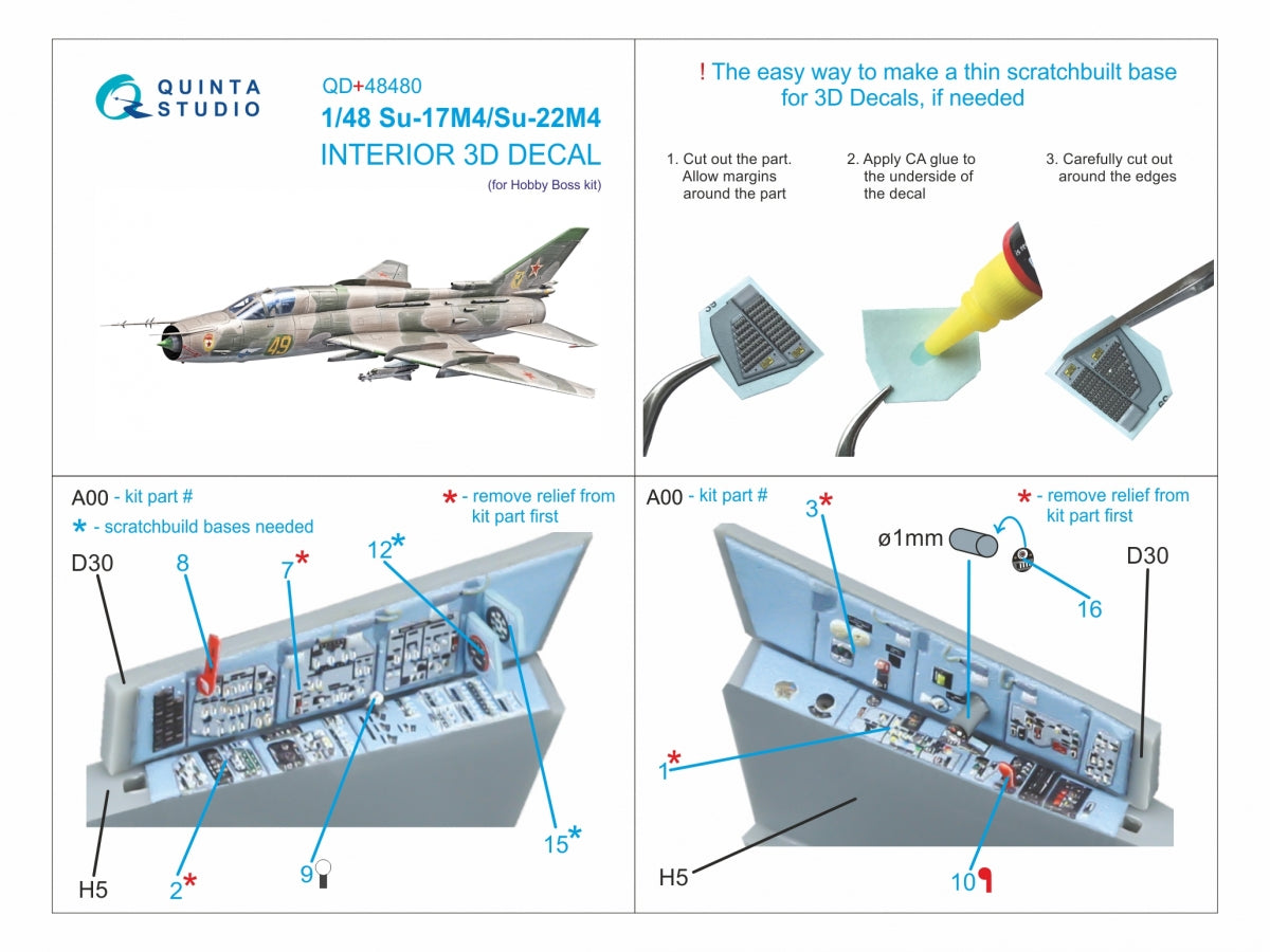 Quinta Studio QD+48480 Su-17M4/Su-22M4 3D-Printed &amp;amp; coloured Interior on decal paper (Hobby Boss) (with 3D-printed resin parts) 1/48 – zdjęcie 13