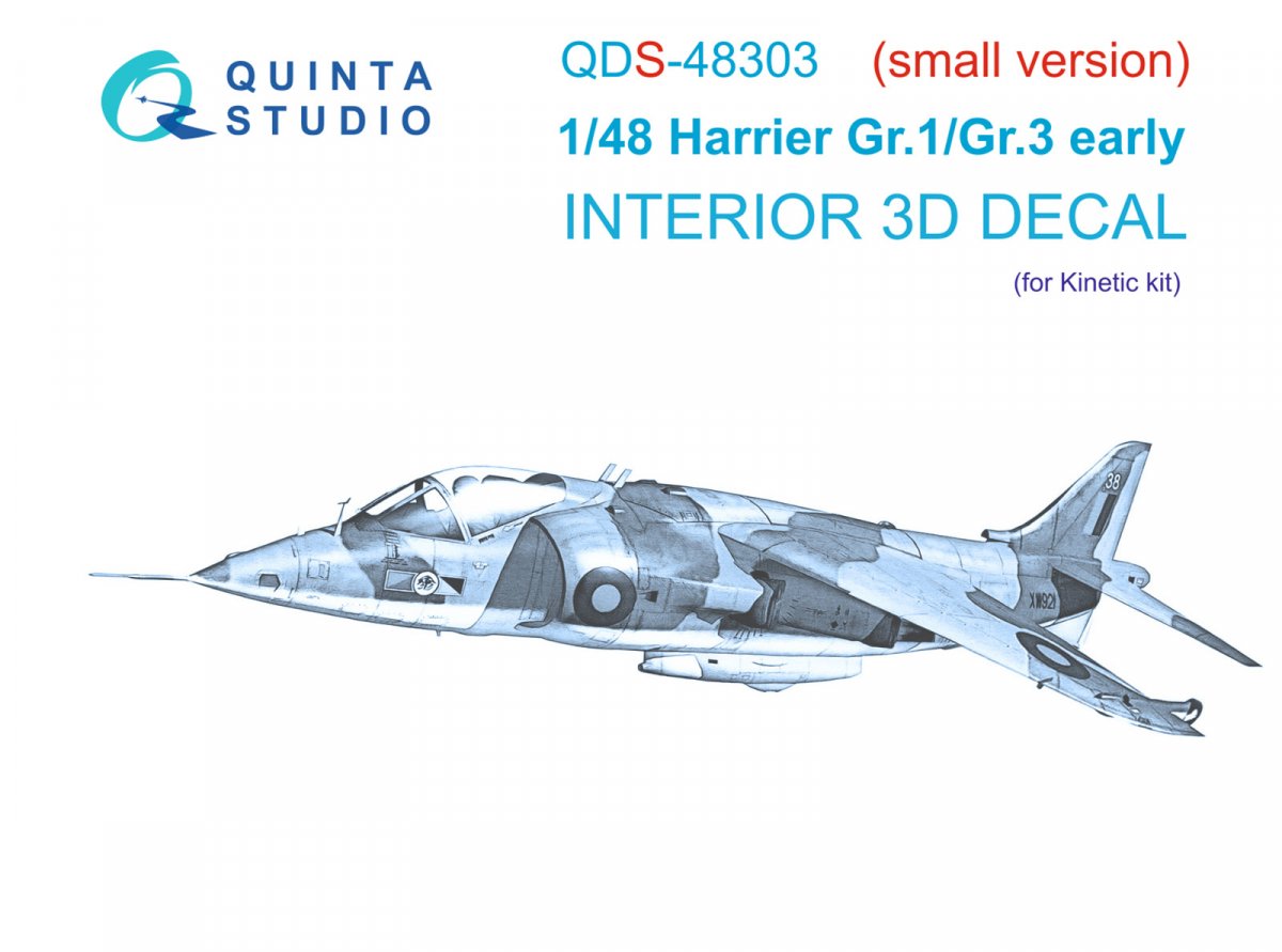 Quinta Studio QDS-48303 Harrier Gr.1/Gr.3 Early 3D-Printed &amp; colored Interior on decal paper (Kinetic) (Small version) 1/48