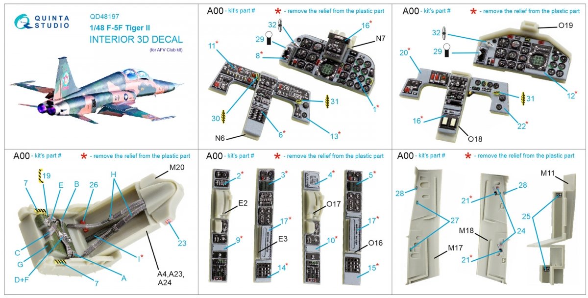 Quinta Studio QD48197 F-5F Tiger II 3D-Printed &amp;amp; coloured Interior on decal paper (for AFV Club ) 1/48 – zdjęcie 2