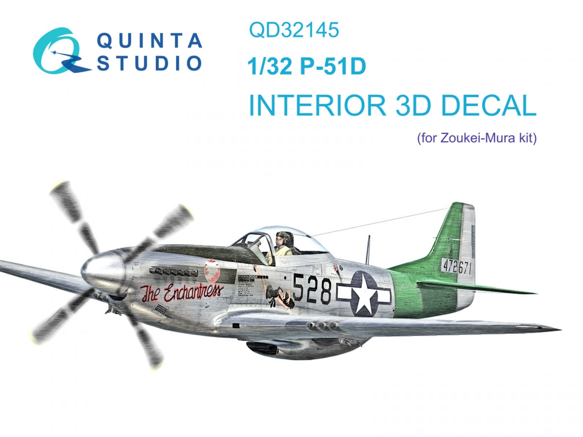 Quinta Studio QD32145 P-51D Mustang 3D-Printed &amp;amp; coloured Interior on decal paper (Zoukei-Mura SWS) 1/32