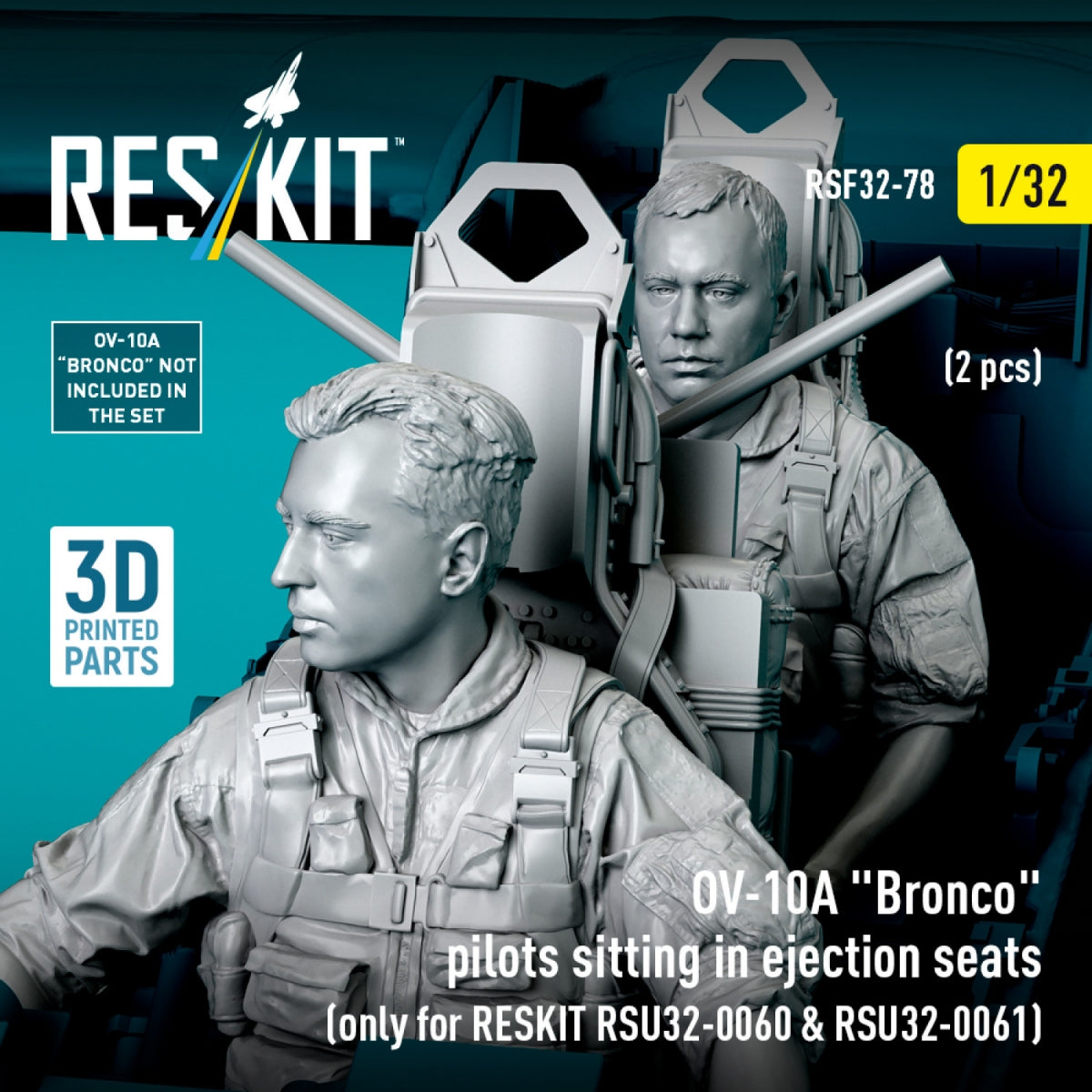 RESKIT RSF32-0079 Pilotes d&amp;#39;OV-10A « Bronco » assis dans des sièges éjectables (2 pièces) (uniquement pour RESKIT RSU32-0060 et RSU32-0061) (Impression 3D) 1/32 – image 4