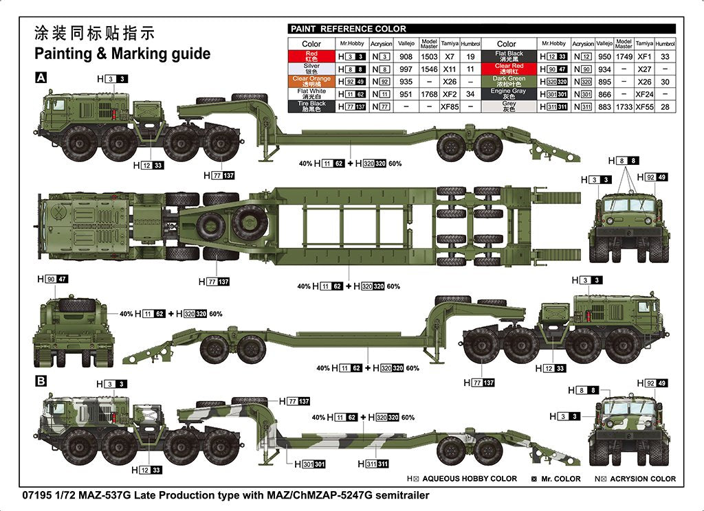Trumpeter 07195 MAZ-537G Late production type with MAZ/ChMZAP-5247G semitrailer 1/72 – imagen 5