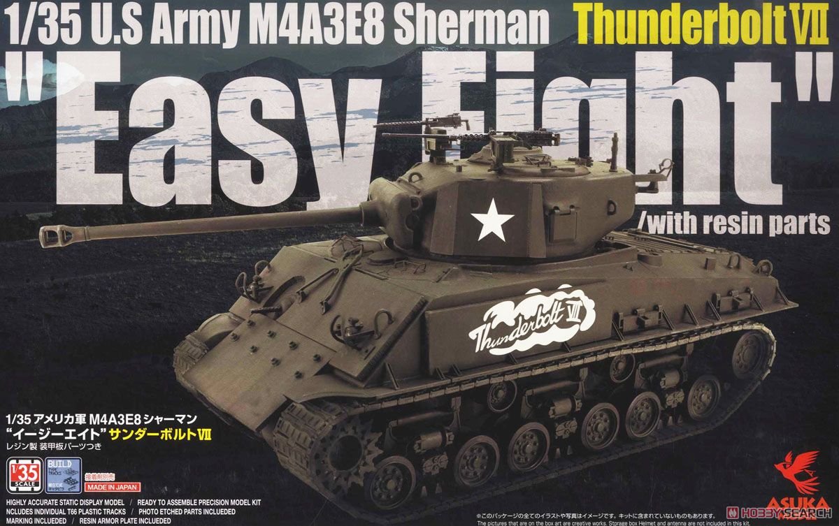 Asuka 35-040 U.S Army M4A3E8 Sherman Easy Eight Thunderbolt VII with Resin Parts 1/35