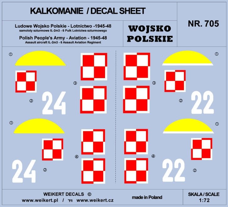Weikert Decals DEC705 Wojsko Polskie - samoloty szturmowe Ił2M3 - 6 Pułk Lotnictwa Szturmowego 1/72