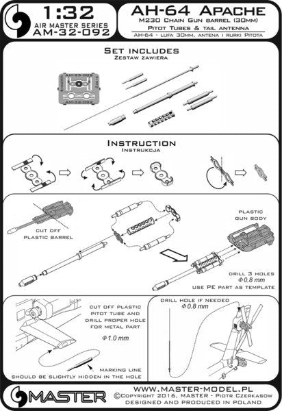 Master AM-32-092 AH-64 Apache - M230 Chain Gun barrel (30mm), Pitot Tubes and tail antenna (resin, PE and turned parts) 1/32 – Bild 6