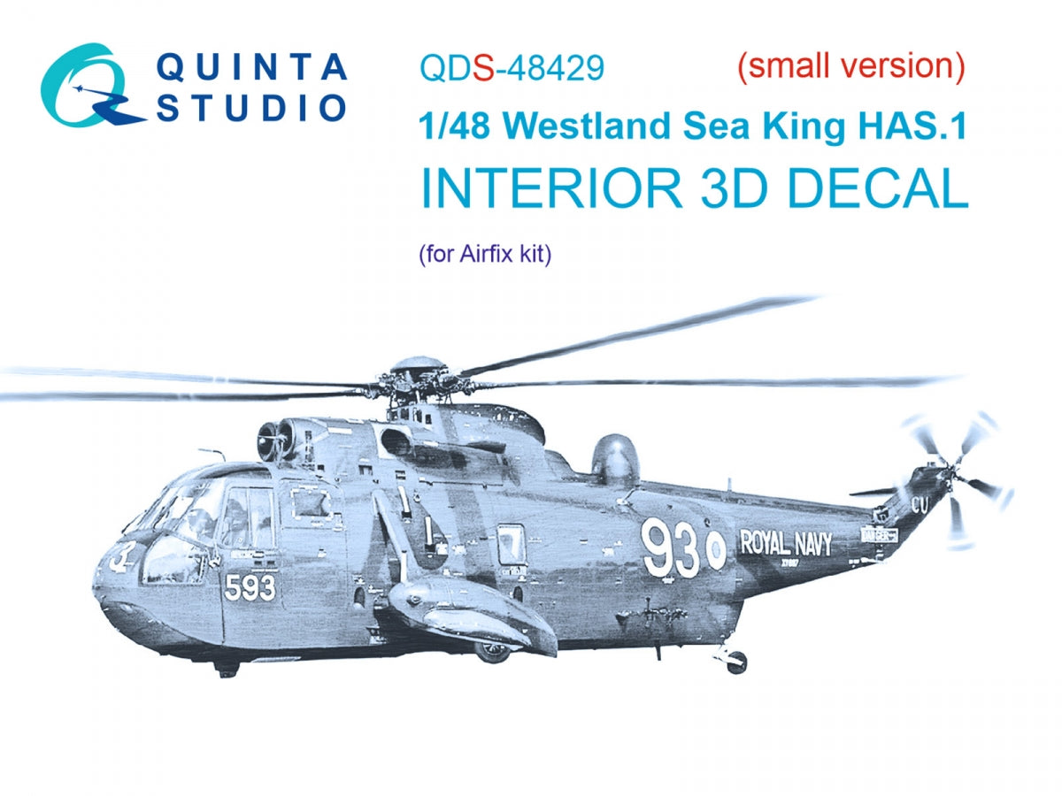 Quinta Studio QDS-48429 Westland Sea King HAS.1 3D-Printed &amp; colored Interior on decal paper (Airfix) (Small version) 1/48