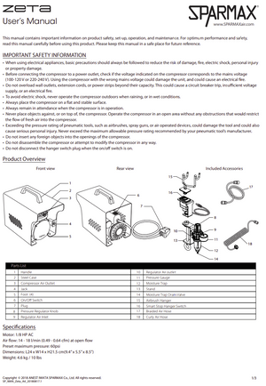 Sparmax AC501XZ Zeta Mini Air Compressor With Smart Stop Hanger And 2m Hose – Bild 5