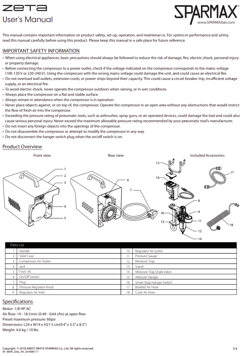 Sparmax AC501XZ Zeta Mini Air Compressor With Smart Stop Hanger And 2m Hose – Bild 5