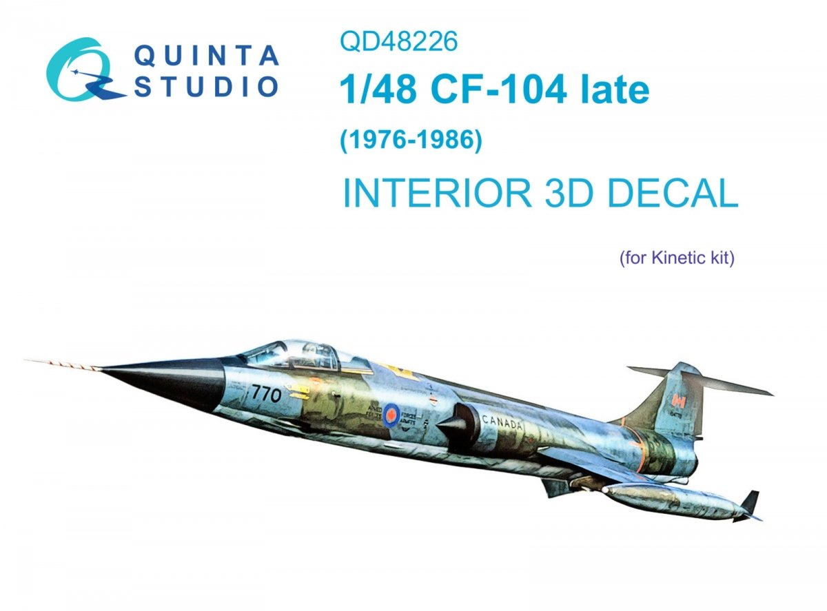 Quinta Studio QD48226 CF-104 Late 3D-Printed &amp;amp; coloured Interior on decal paper ( Kinetic ) 1/48