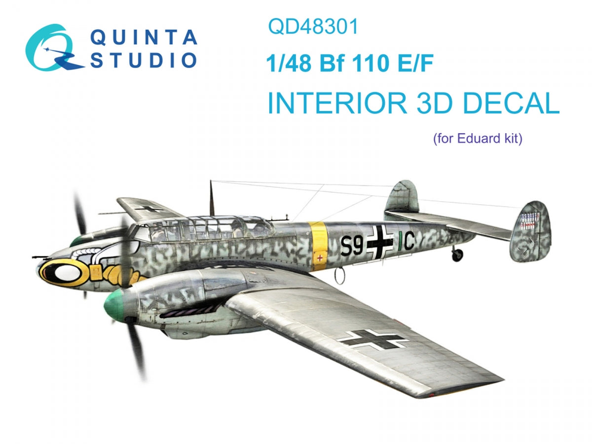 Quinta Studio QD48301 Bf 110E/F 3D-Printed &amp; colored Interior on decal paper (Eduard) 1/48