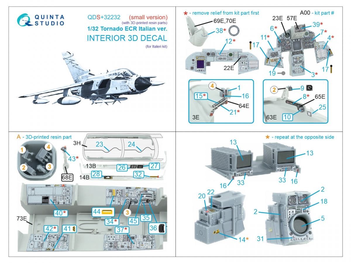 Quinta Studio QDS+32232 Tornado ECR Intérieur italien imprimé en 3D et coloré sur papier décalcomanie (Italeri) (Petite version) (avec pièces en résine imprimées en 3D) 1/32 – image 2