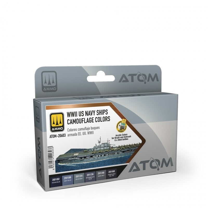 AMMO par Mig Jimenez 20603 ATOM, couleurs de camouflage des navires de l'US Navy de la Seconde Guerre mondiale, lot de 6 x 20 ml