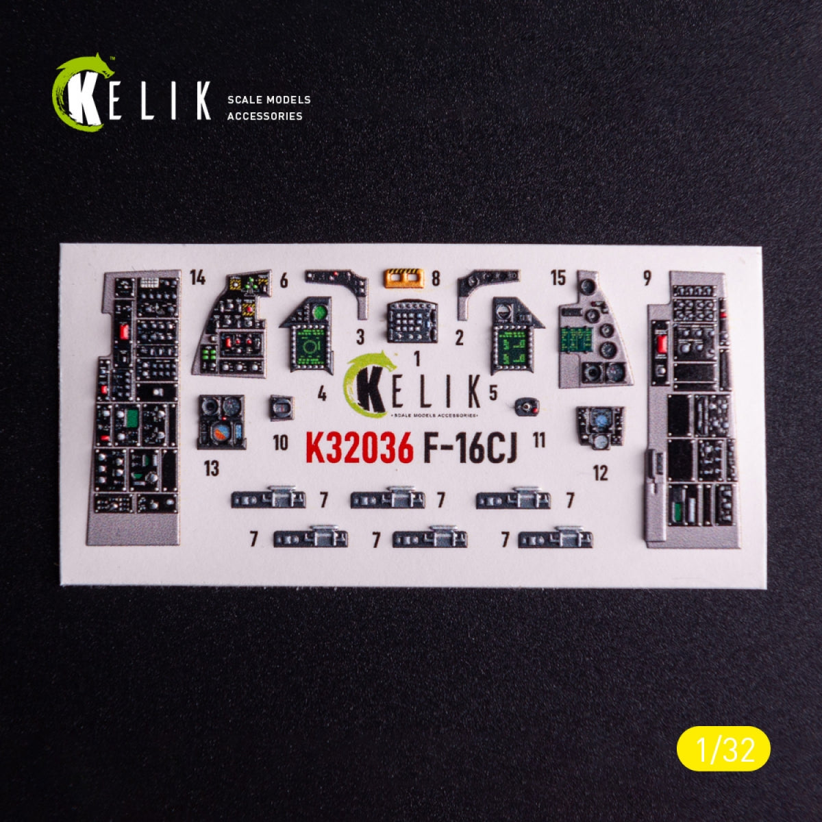 Kelik K32036 F-16CJ - interior 3D decals for Tamiya kit 1/32