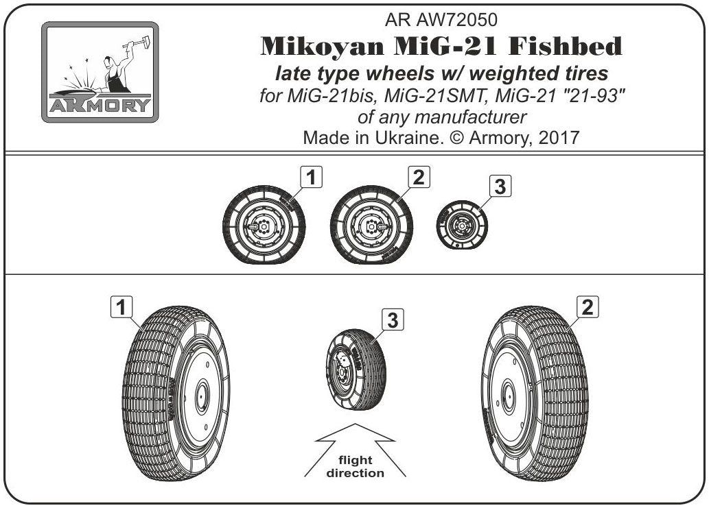 Armory Models AW72050 Mikoyan MiG-21 Fishbed wheels w/ weighted tires, late 1/72 – immagine 6