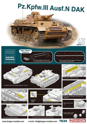 Dragon 7634 SPz.Kpfw.III Ausf. N DAK w/Neo Track 1/72 – immagine 2