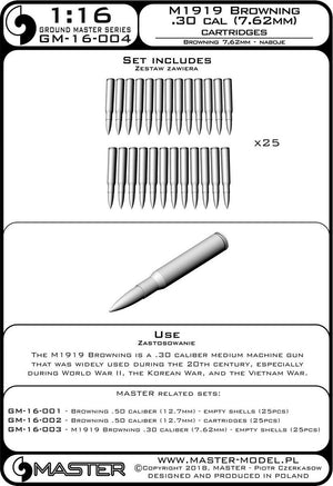 Master GM-16-004 M1919 Browning .30 caliber (7,62mm) - naboje (25sztuk) 1/16 – immagine 4