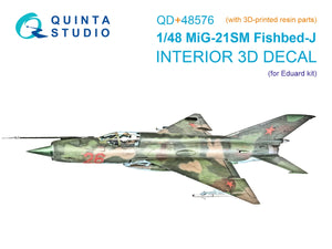 Quinta Studio QD+48576 MiG-21SM Fishbed-J 3D-Printed &amp;amp; coloured Interior on decal paper (Eduard) (with 3D-printed resin parts) 1/48