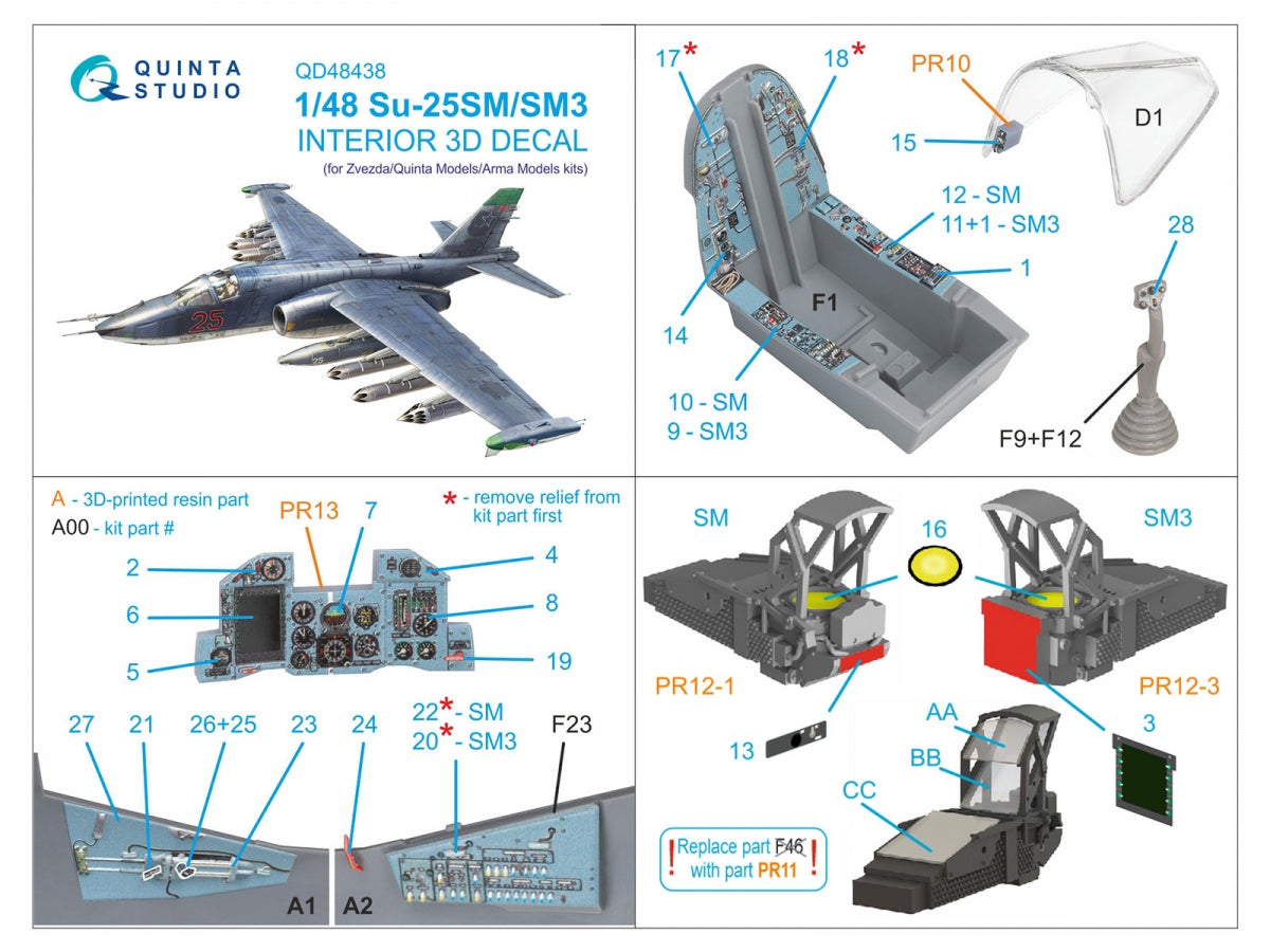 Quinta Studio QD+48438 Su-25SM/SM3 3D-Printed coloured Interior on decal paper (Zvezda/Quinta Models/Arma Models) 1/48 – Bild 7