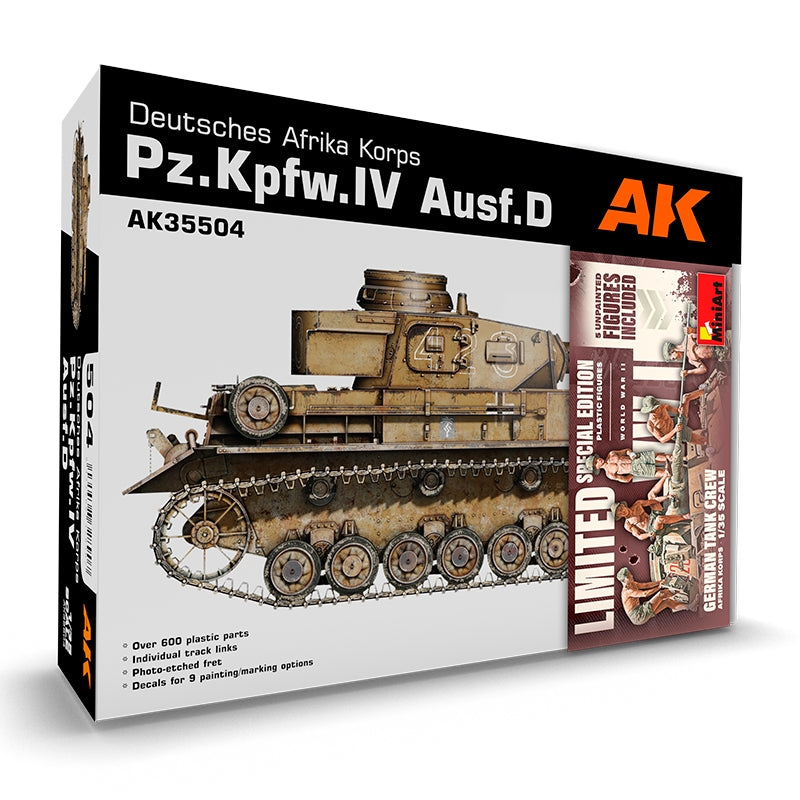 AK Interactive AK35504-B PZ.KPFW.IV AUSF.D AFRIKA KORPS + 5 FIGURINES ÉQUIPAGE DE CHARS ALLEMAND AFRIKA KORPS 1/35